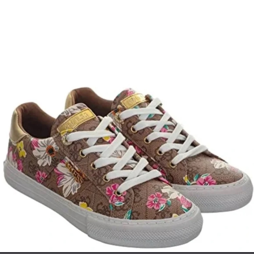 GUESS Women's LOVEN Sneaker, Brown Floral size 9.5